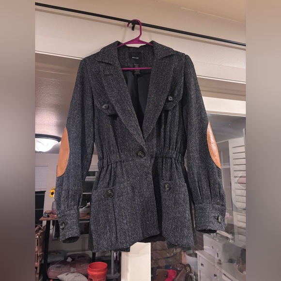 Smythe Jackets & Blazers - SMYTHE Women's Extra Small Gray Wool Spencer Jacket with Tan Leather Accents